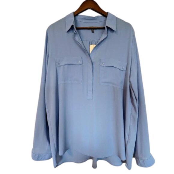 NWT Le Chateau Light Blue High-Low Roll-Tab Sleeve Blouse/Top Size XXL - Picture 2 of 6